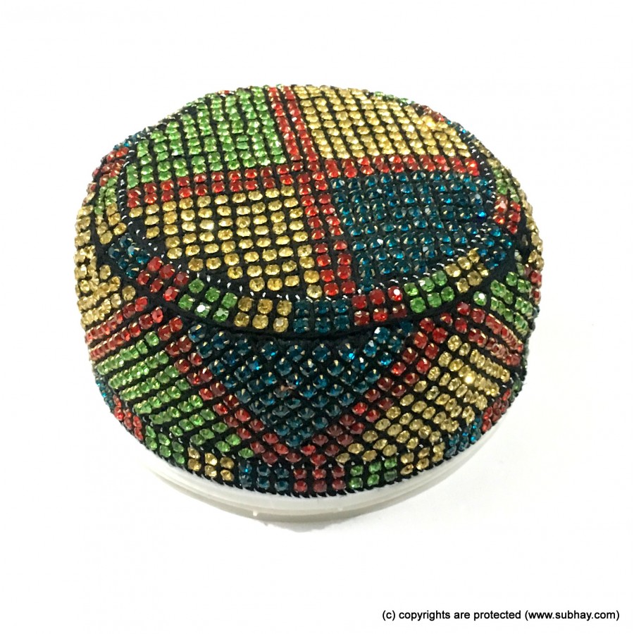 Multi Color Round Full Sindhi Nagina /  Zircon Cap or Topi MKC-802